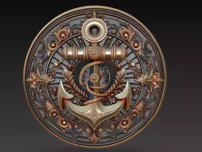Ornamental Anchor Medallion - Baroque Nautical Relief 3D Model
