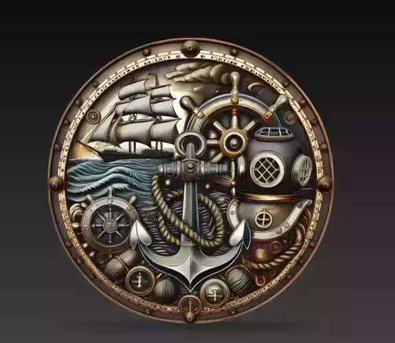 Maritime Anchor Medallion - Nautical Deep Sea Relief 3D Model