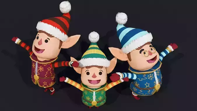 3 Dancing Christmas Elf  I  Animated Lowpoly PBR