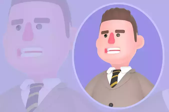 Stylized 3D Male Lawyer Character - Angry Thumbs Up