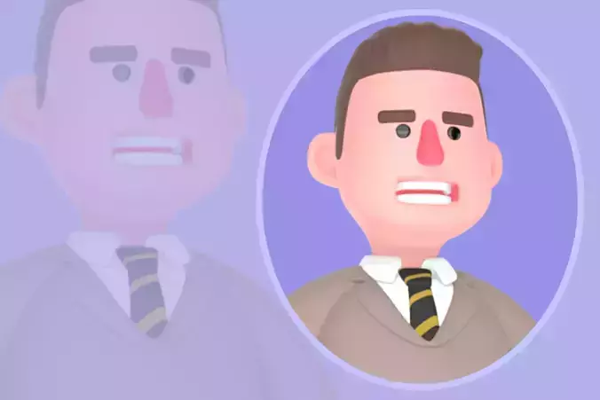 Stylized 3D Male Lawyer Character - Angry Justice Scale