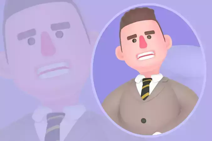 Stylized 3D Angry Lawyer Sitting Pose - Cartoon Male