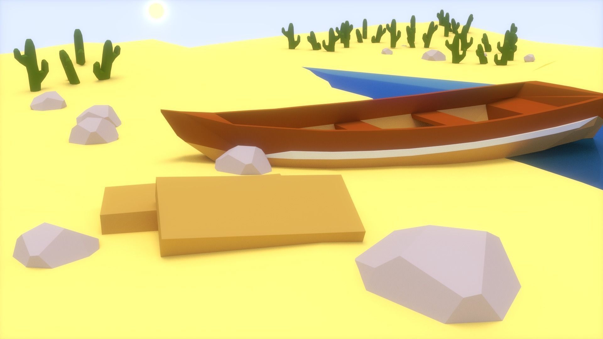 Low-Poly Boat orange Free low-poly 3D model_0