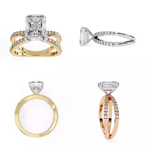 Radiant Cut Split Shank Diamond Engagement Ring 3DM STL