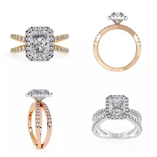 Radiant Halo Split Shank Diamond Engagement Ring 3DM STL