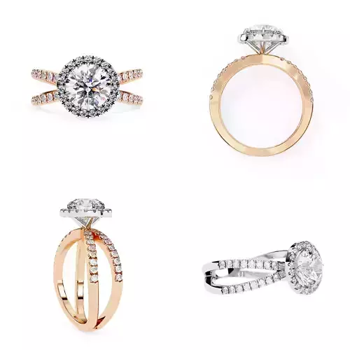 Round Halo Split Shank Engagement Ring Design 3DM STL