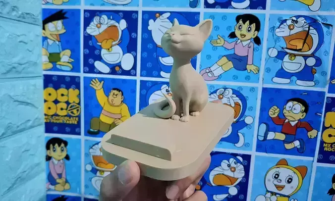 Cute Sitting Cat Phone Holder 3D Printable Stl Model