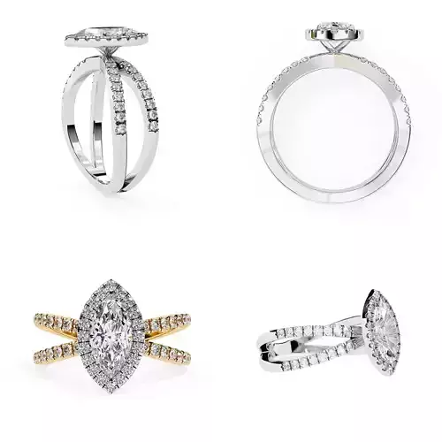 Marquise Halo Split Shank Engagement Ring Design STL 3DM