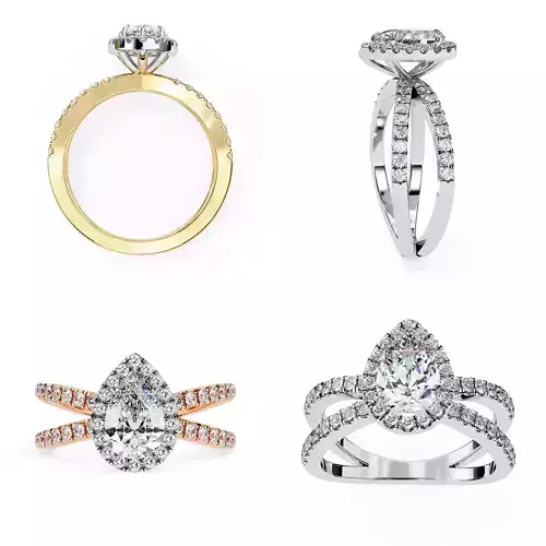 Pear Halo Split Shank Engagement Ring CAD Design STL 3DM