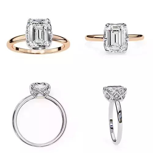 Emerald Cut Solitaire Floral Basket Ring 3DM STL Files