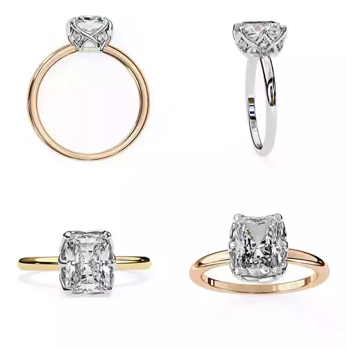 Cushion Rectangle Solitaire Ring CAD 3DM STL Files