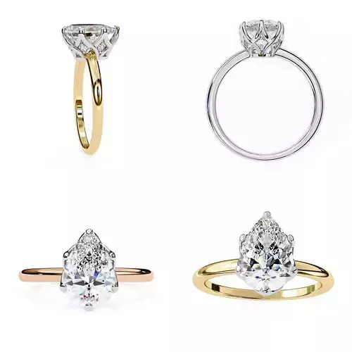 Pear Solitaire Cathedral Ring CAD 3DM STL Files