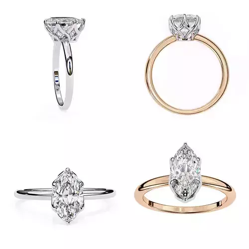 Marquise Solitaire Cathedral Ring CAD 3DM STL Files