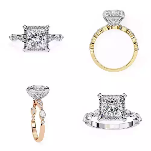 Princess Cut Three-Stone Engagement Ring 3DM STL Files