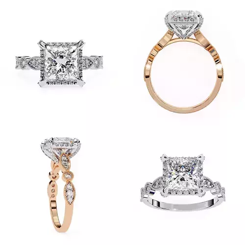 Princess Cut Vintage-Inspired Engagement Ring 3DM STL Files