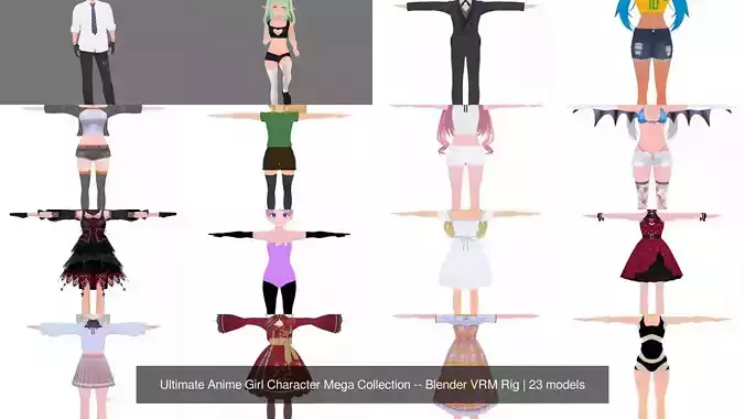 Ultimate Anime Girl Character Mega Collection -- Blender VRM Rig