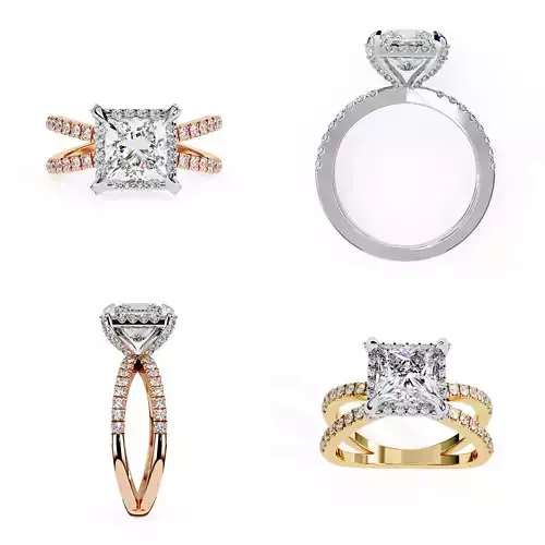 Princess Cut Split Shank Engagement Ring  3DM STL Files