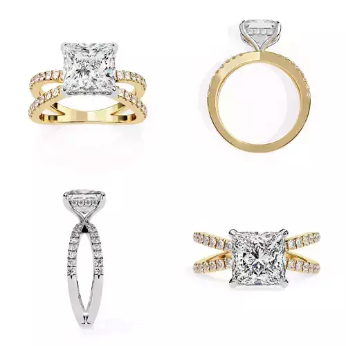 Princess Cut Criss-Cross Diamond Engagement Ring 3DM STL Files