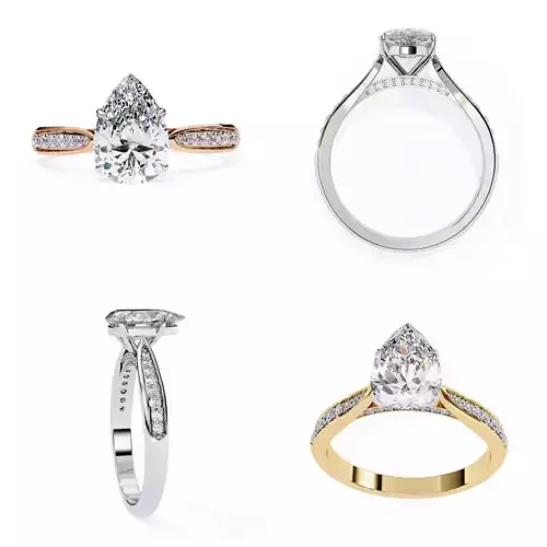 Pear Cut Split Shank Diamond Engagement Ring 3DM STL Files