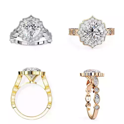 Vintage Floral Halo Engagement Ring 3DM STL Files