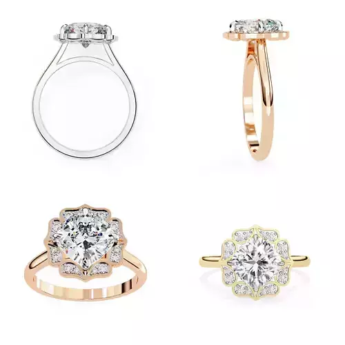 Floral Petal Halo Engagement Ring 3DM STL Files