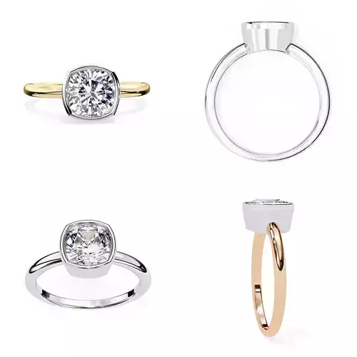 Modern Bezel-Set Cushion Round Solitaire Ring  3DM STL Files