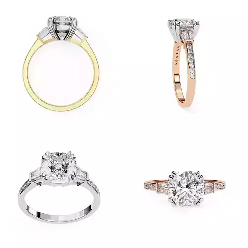 Round Brilliant Three-Stone Engagement Ring 3DM STL Files