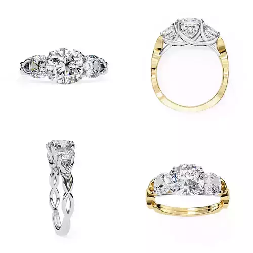 Three-Stone Oval Engagement Ring 3DM STL Files