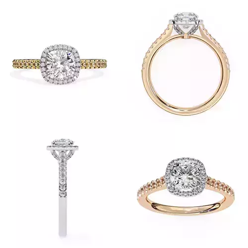 Cushion Halo Engagement Ring CAD Model 3DM STL Files