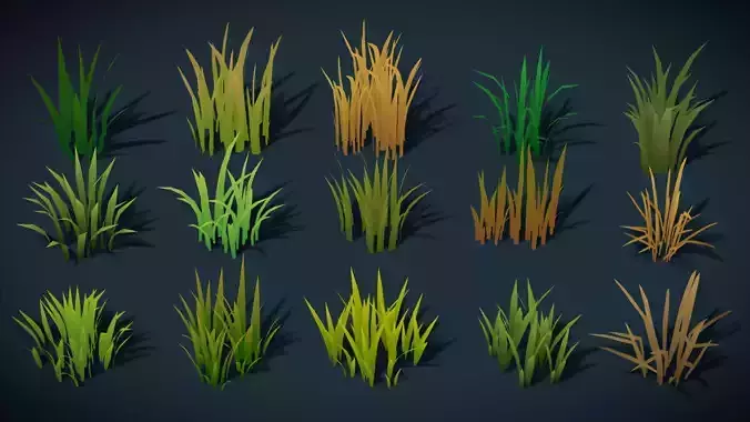 Sylora Bloomscape Stylized Lowpoly terrain Grass blade Pack Vol8