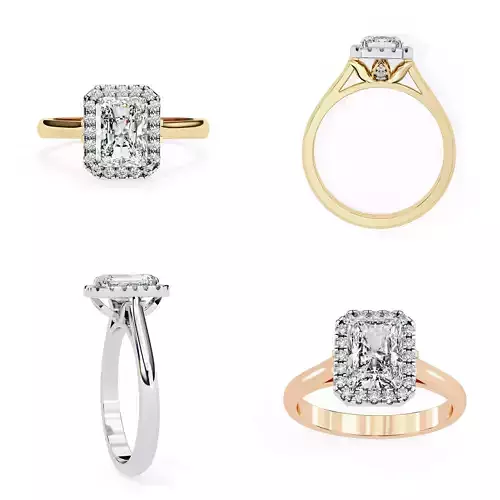 Radiant Halo Solitaire Ring CAD Model for 3D Printing 3DM STL