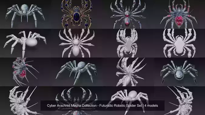 Cyber Arachnid Mecha Collection - Futuristic Robotic Spider Set