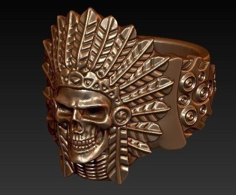 Indian skull chief - skullring 3D print model_2
