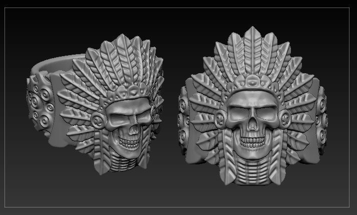 Indian skull chief - skullring 3D print model_4