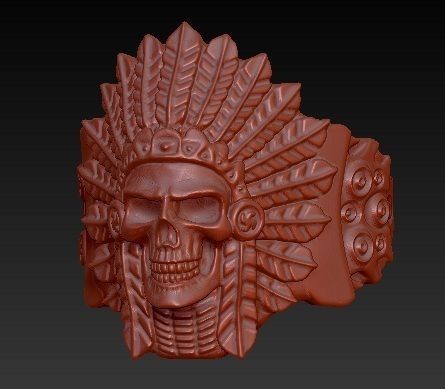 Indian skull chief - skullring 3D print model_5