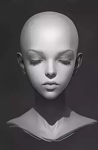 Original woman facial head sculpture details character design