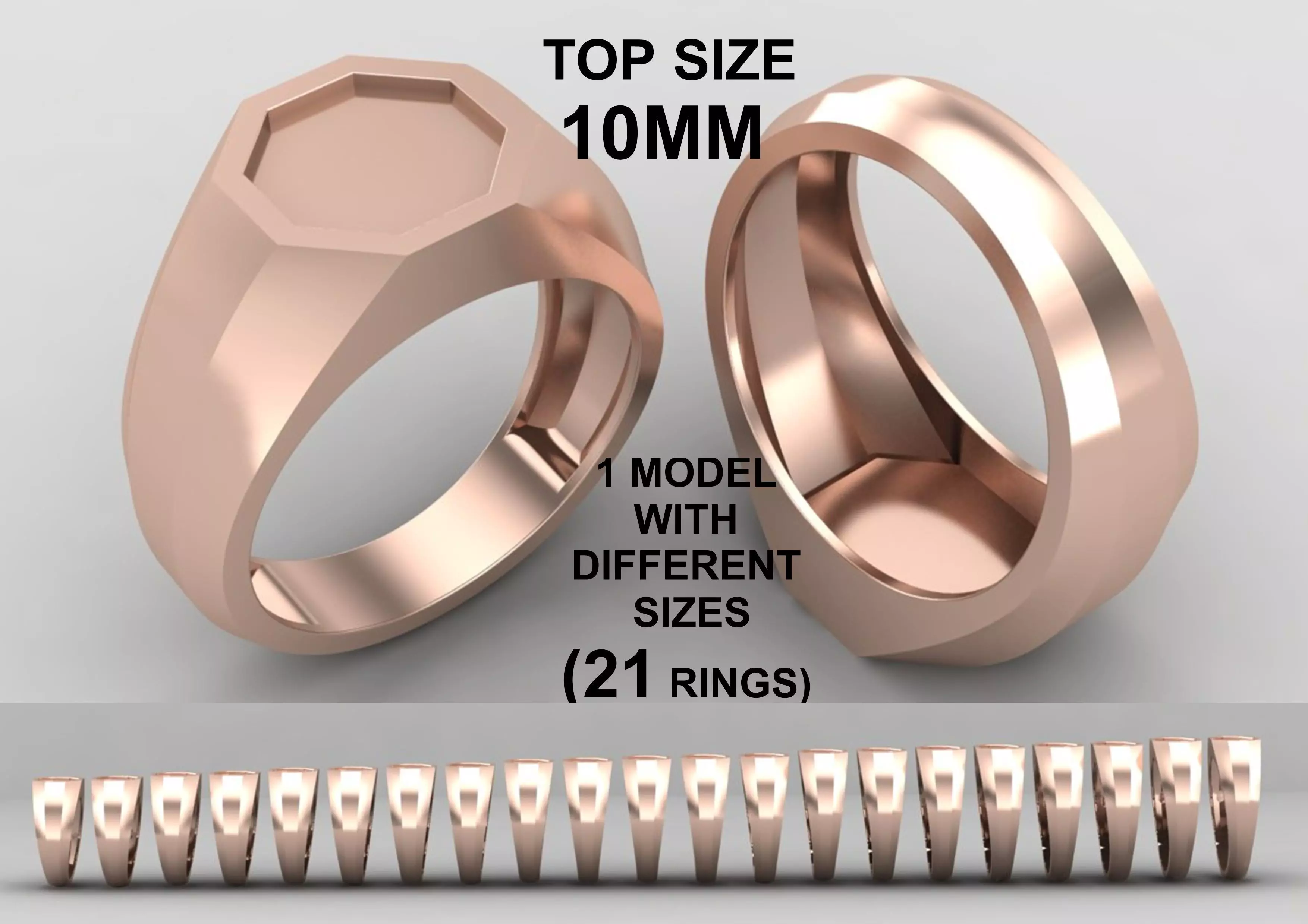 octagonal enamel Signet Ring Base 10 MM top in All sizes 238-MWC 3D print model