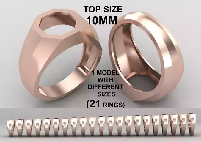 octagonal hollow Signet Ring Base 10 MM top in All sizes 239-MWC