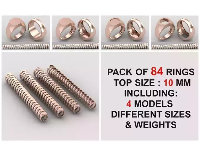 octagonal Signet Ring Base 10 MM top in All sizes 240-MWCG 3D Model Collection