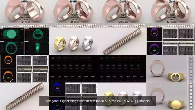 octagonal Signet Ring Base 10 MM top in All sizes 240-MWCG