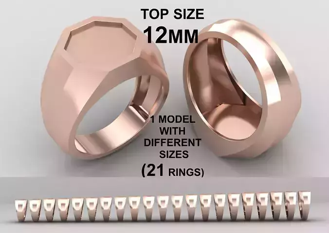 octagonal enamel signet Ring Base 12 MM top in All sizes 243-MWC