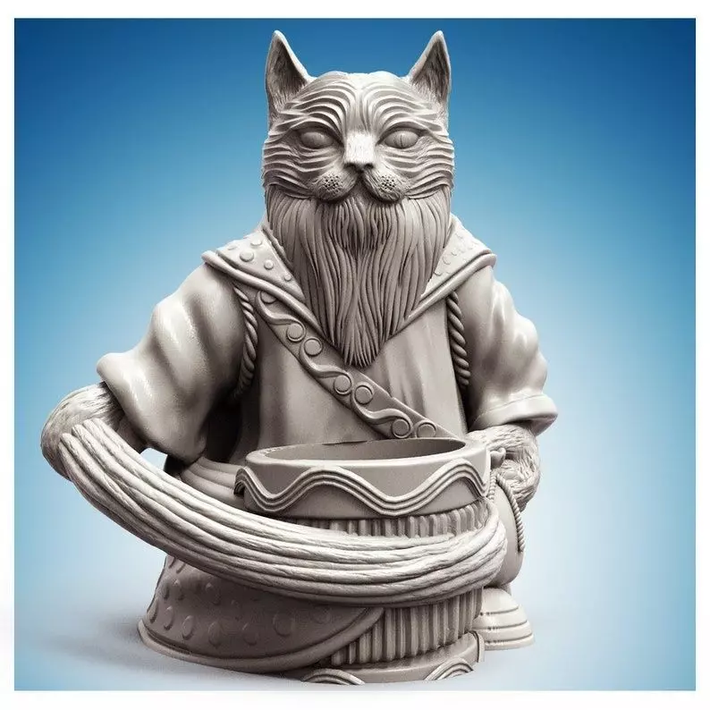 Old Beard Cat Planter Printable STL File 3D print model