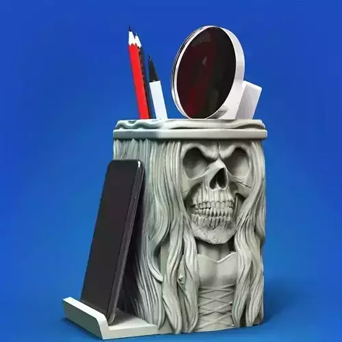  Witch Skull Desk Organizer 3D Printer STL Files Mobile Holder