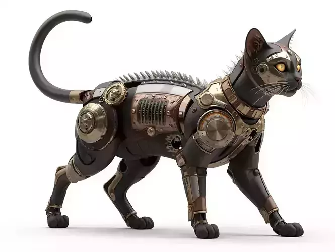 Steampunk Cybernetic Cat 3D Model