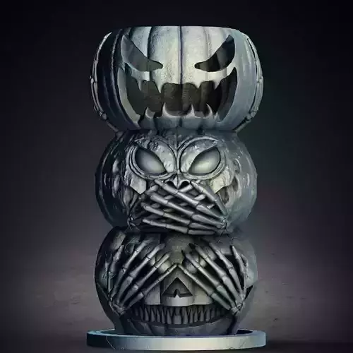Spooky Horror Evil Pumpkins Candle Holder 3D Printer STL File 