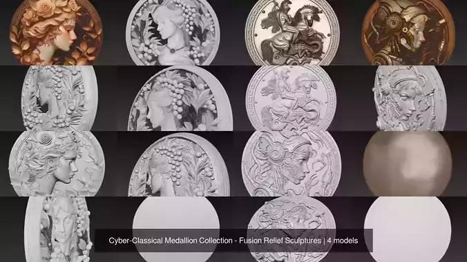 Cyber-Classical Medallion Collection - Fusion Relief Sculptures