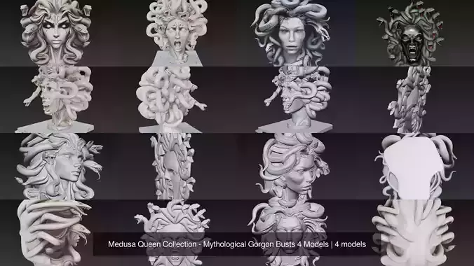Medusa Queen Collection - Mythological Gorgon Busts 4 Models