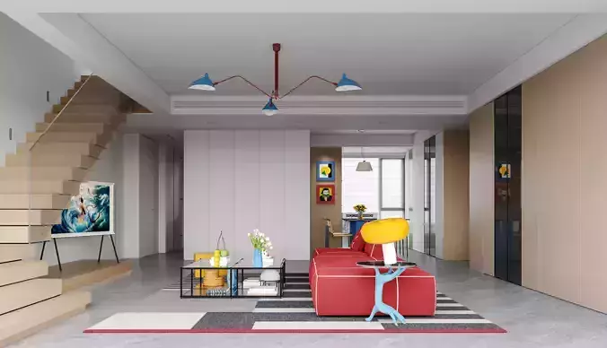 Modern Bauhaus living room and dining room interior