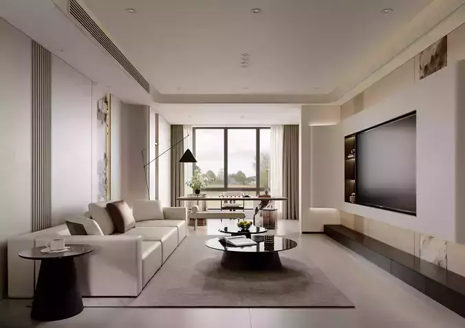 Modern luxury living room and dining room interior