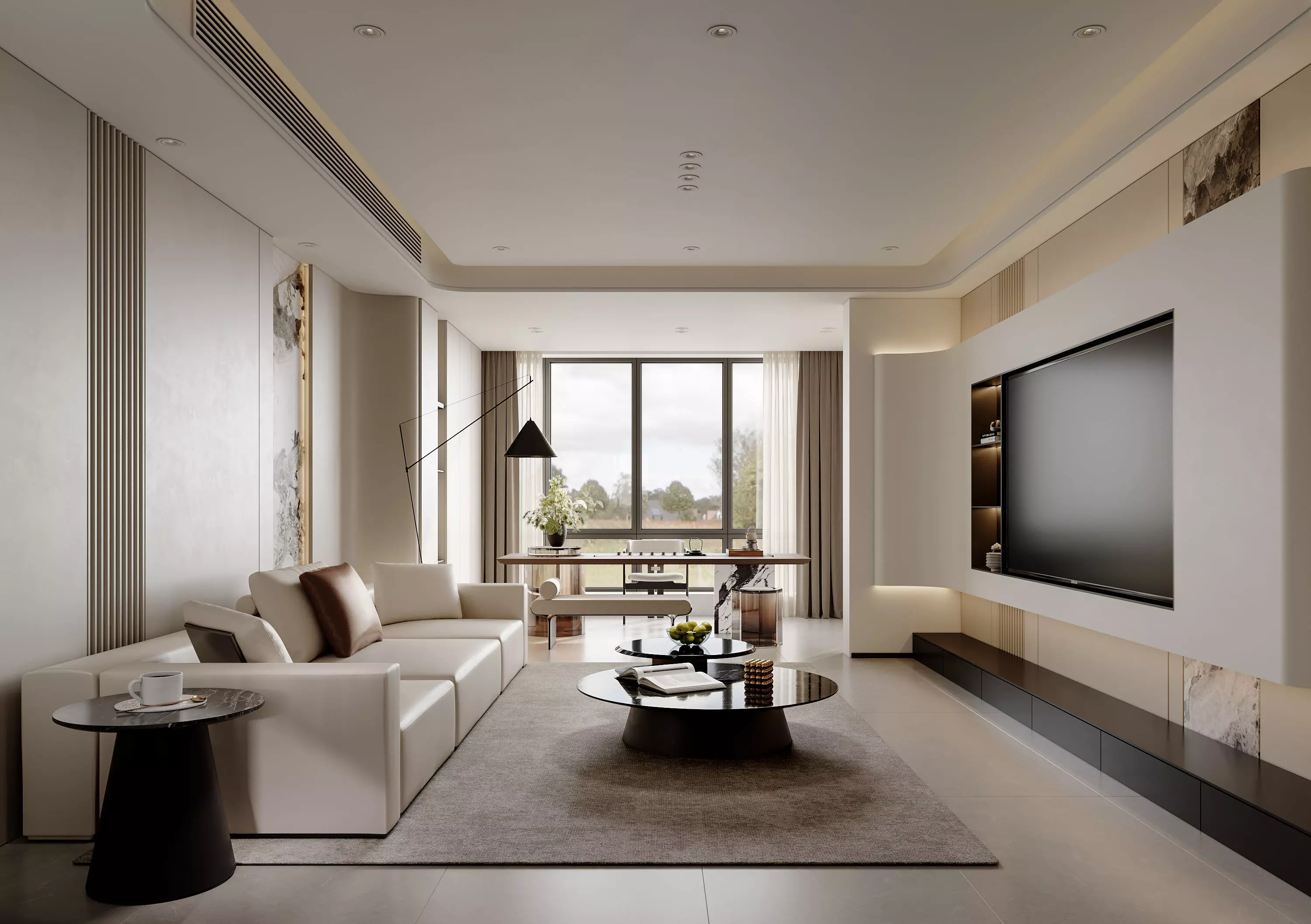 Modern luxury living room and dining room interior 3D model